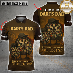 Maxcorners Darts Dad Shirt Brown Funny Customized Name, Team Name 3D Polo Shirt