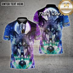 Maxcorners Wolf Bowling Shirt Moonlight Galaxy Wolf Multioptions Personalized Name, Team Name Unisex 3D Shirt (4 Colors)