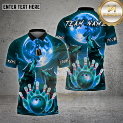 Maxcorners Wolf Bowling Shirt Howling Wolves Moon Multioptions Personalized Name, Team Name Unisex 3D Shirt (4 Colors