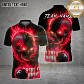 Maxcorners Skull Bowling Shirt Flame Skull Fire Pattern Multioptions Personalized Name, Team Name Unisex 3D Shirt (4 Colors)