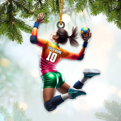Maxcorners Custom Name and Number Woman Handball Ornament, Christmas Gift Decoration40 2D Flat LM2111