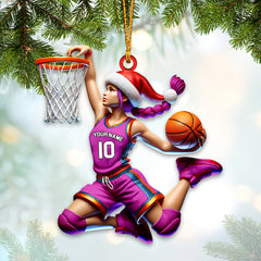 Maxcorners Custom Name and Number Woman Basketball Ornament, Christmas Gift for Basketball Lover 2D Flat LM2111