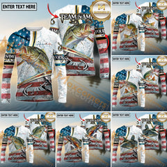 Maxcorners Freshwater Fishing USA Flag Dynamic Splash Personalized Name, Team Name 3D Long Sleeve Shirt