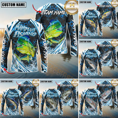 Maxcorners Saltwater Fishing Modern Hexagon Water Splash Personalized Name, Team Name 3D Long Sleeve Shirt