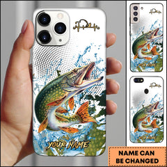 Maxcorners Pike Fishing Jumping Pike Water Splash Halftone Art Personalized Name Phone Case