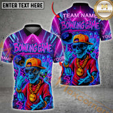 Maxcorners Bowling Skeleton Neon Style Streetwear Multicolor Options Personalized Name, Team Name 3D Shirt (4 Colors)