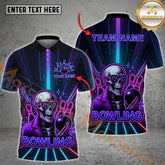 Maxcorners Bowling Skull Neon Glow Custom Multicolor Options Personalized Name, Team Name 3D Shirt (4 Colors)