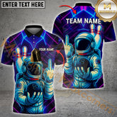 Maxcorners Bowling Astronaut Neon Middle Finger Multicolor Options Personalized Name, Team Name 3D Shirt (4 Colors)