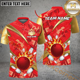Maxcorners Bowling Shirt – 3D Flaming Ball & Pins Design – Multicolor Options Personalized Name, Team Name 3D Shirt (4 Colors)