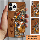 Maxcorners Hunting Phone Case Majestic Whitetail Deer Leather Pocket Style Forest Camo Personalized Name Phone Case | Orange