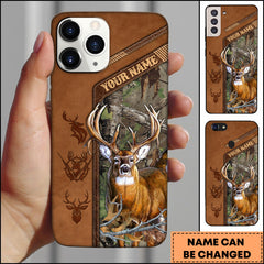 Maxcorners Hunting Phone Case Majestic Whitetail Deer Leather Pocket Style Forest Camo Personalized Name Phone Case | Brown