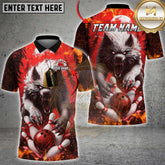 Maxcorners Bowling Wolf Fire Attack Multicolor Options Personalized Name, Team Name 3D Shirt (4 Colors)