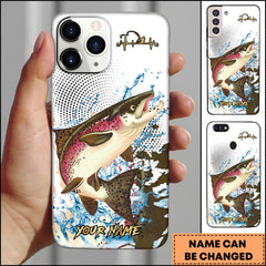 Maxcorners Salmon Fishing Jumping Salmon Water Splash Halftone Art Personalized Name Phone Case