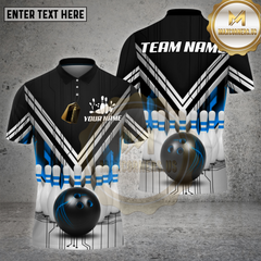 Maxcorners Bowling Shirt β Black White Red V-Stripe Strike Ball & Pins 3D Design β Multi Options Personalized Name, Team Name 3D Shirt