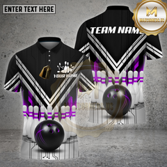Maxcorners Bowling Shirt β Black White Red V-Stripe Strike Ball & Pins 3D Design β Multi Options Personalized Name, Team Name 3D Shirt