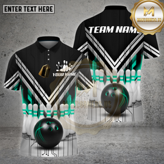 Maxcorners Bowling Shirt β Black White Red V-Stripe Strike Ball & Pins 3D Design β Multi Options Personalized Name, Team Name 3D Shirt