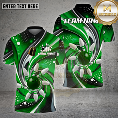 Maxcorners Bowling Shirt – Black Gold Industrial Strike Ball & Pins Explosion 3D Design – Multi Options Personalized Name, Team Name 3D Shirt