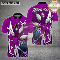 Maxcorners Bowling Shirt β Red Comic Pop-Art Strike Pins & Ball Cartoon Style β Personalized Name, Team Name 3D Shirt