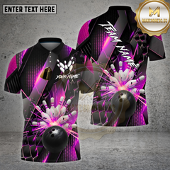 Maxcorners Bowling Shirt β Gold Metallic Pins & Ball Luxury Pattern 3D Design β Personalized Name, Team Name 3D Shirt