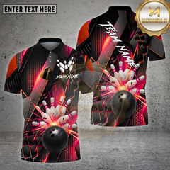 Maxcorners Bowling Shirt β Gold Metallic Pins & Ball Luxury Pattern 3D Design β Personalized Name, Team Name 3D Shirt