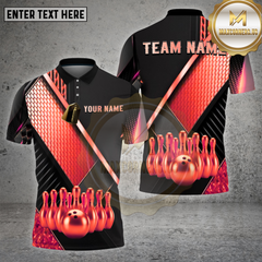 Maxcorners Bowling Shirt β Geometric Gold Black Pattern with Realistic Bowling Ball 3D Design β Personalized Name, Team Name Polo