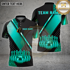 Maxcorners Bowling Shirt β Geometric Gold Black Pattern with Realistic Bowling Ball 3D Design β Personalized Name, Team Name Polo