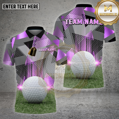 Maxcorners Golf Shirt β Modern Triangle Gold Gray Pattern with Realistic Golf Ball 3D Print β Custom Personalized Name, Team Name Polo