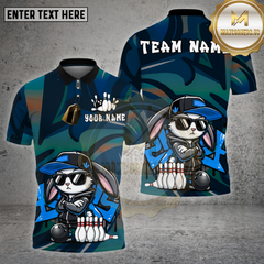 Maxcorners Bowling Shirt – Street Graffiti Bunny Cartoon with Bowling Pins & Ball – Personalized Name, Team Name 3D Shirt