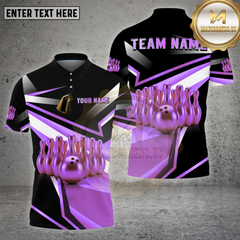 Maxcorners Bowling Shirt β Gold Bowling Pins & Ball Metallic 3D Design β Multi Options Personalized Name, Team Name 3D Shirt