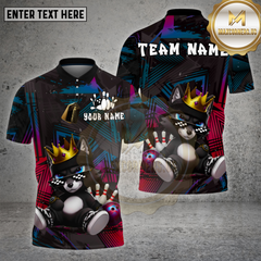 Maxcorners Bowling Shirt – King Wolf Cartoon Graffiti Style with Pins & Ball – Personalized Name, Team Name 3D Shirt