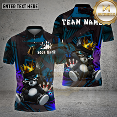 Maxcorners Bowling Shirt – King Wolf Cartoon Graffiti Style with Pins & Ball – Personalized Name, Team Name 3D Shirt
