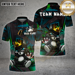 Maxcorners Bowling Shirt – King Wolf Cartoon Graffiti Style with Pins & Ball – Personalized Name, Team Name 3D Shirt