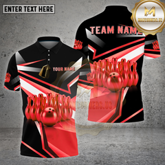 Maxcorners Bowling Shirt β Gold Bowling Pins & Ball Metallic 3D Design β Multi Options Personalized Name, Team Name 3D Shirt