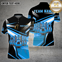 Maxcorners Bowling Shirt β Gold Bowling Pins & Ball Metallic 3D Design β Multi Options Personalized Name, Team Name 3D Shirt