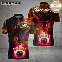 Maxcorners Bowling Shirt Purple Flame Wolf Bowling Strike Multioptions Personalized Name, Team Name Unisex 3D Shirt