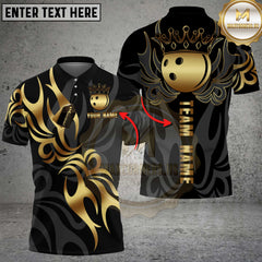 Maxcorners Bowling Shirt Golden Flame Bowling Ball Design Premium Multioptions Personalized Name, Team Name Unisex 3D Shirt