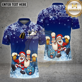 Maxcorners Bowling Shirt Santa Bowling Beer Cartoon Multi Options Personalized Name, Team Name 3D Shirt