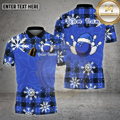 Maxcorners Bowling Shirt Plaid Snowflake Santa Bowling Ball Multi Options Personalized Name, Team Name 3D Shirt