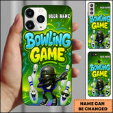 Maxcorners Bowling Phone Case Neon Bowling Ball And Pins Cartoon Party Style Personalized Name Phone Case | Green