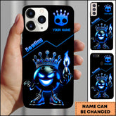 Maxcorners Bowling Phone Case Dark King Bowling Ball Blue Flame Luxury Art Personalized Name Phone Case | Blue