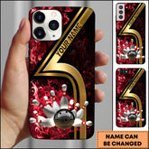 Maxcorners Bowling Phone Case Luxury Gold Number Five Bowling Strike Red Smoke Personalized Name Phone Case | Red