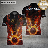 Maxcorners Bowling Shirt Flaming Wolf Fire Ball Bowling Pins Multioptions Personalized Name, Team Name Unisex 3D Shirt (4 Colors)
