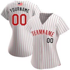 Maxcorners Custom White Red Pinstripe Red-Black Premium American Flag Fashion Baseball Jerseys LM0210