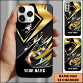 Maxcorners Bowling Phone Case Luxury Gold Lightning Split Design With Bowling Ball Explosion Personalized Name Phone Case