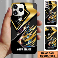 Maxcorners Bowling Phone Case Luxury Gold Lightning Split Design With Bowling Ball Explosion Personalized Name Phone Case