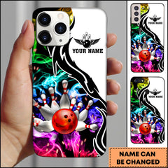Maxcorners Bowling Phone Case Yin Yang Style Colorful Smoke Bowling Ball Strike Personalized Name Phone Case