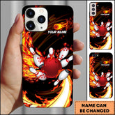 Maxcorners Bowling Phone Case Fire Tornado Bowling Ball And Pins Action Art Personalized Name Phone Case