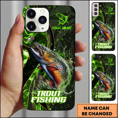 Maxcorners Trout Fishing Green Flame Splash Golden Line Personalized Name 3D Phone Case