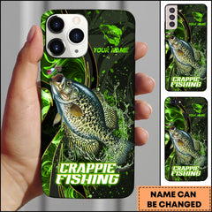 Maxcorners Crappie Fishing Green Flame Splash Golden Line Personalized Name 3D Phone Case