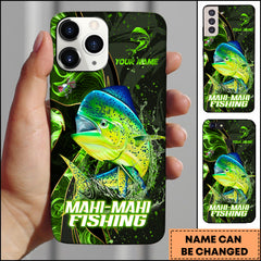Maxcorners Mahi-mahi Fishing Green Flame Splash Golden Line Personalized Name 3D Phone Case